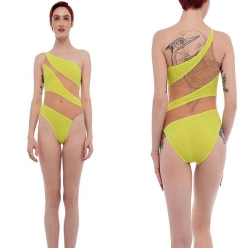 Norma Kamali Snake Mesh Mio One-shoulder One-piece Swimsuit in Starfruit XS $245